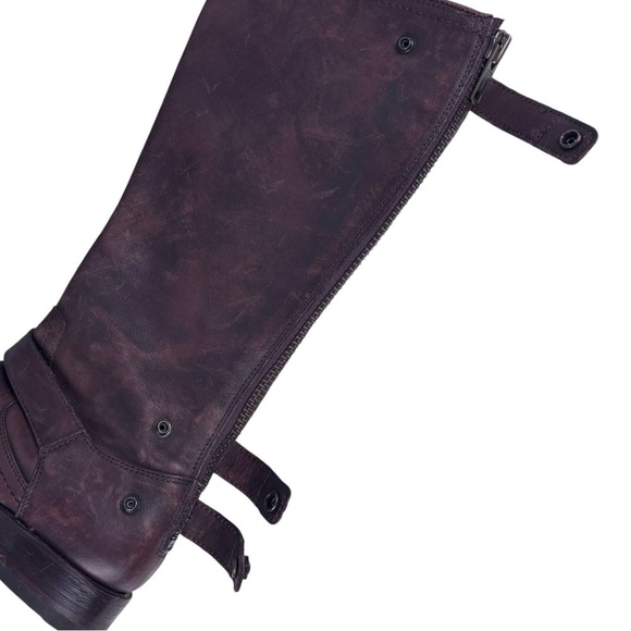 FRYE VERONICA BROWN DISTRESSED TALL MOTO EQUESTRIAN STYLE BACK ZIP LEATHER BOOTS - Picture 11 of 14